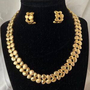 Gold Tone Double Strand Necklace and Earring Set